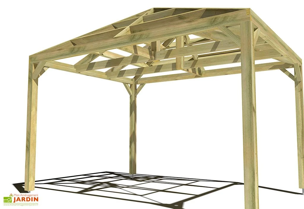 Pergola En Bois Autoportée Traité Autoclave Toit Quatre Pentes - 3 M 3 Pergola En Bois Autoportée Traité Autoclave Toit Quatre Pentes - 3 M – Image 3