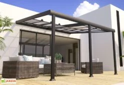 Pergola En Aluminium Et Polycarbonate Adossée 3,5 X 4 M - Athezza