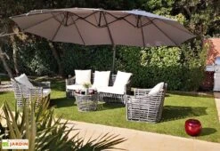 Parasol Déporté 3 Têtes 4,6 M En Aluminium Et Toile Grise - Deporwide -Nesling Boutique parasol deporte aluminium grande toile grise 460cm 1