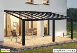 Pergola Adossée Aluminium Gris Et Polycarbonate - Stockholm 3,4 M + Stores -Nesling Boutique pergola alu polycarbonate stockholm palram 22m2 1
