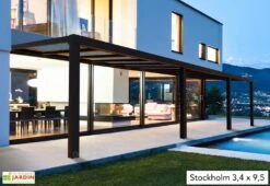 Pergola Adossée Aluminium Gris Et Polycarbonate - Stockholm 3,4 M + Stores -Nesling Boutique pergola alu polycarbonate stockholm palram 32m2 1