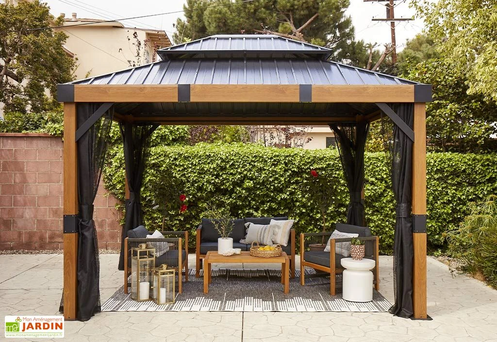 Pergola Autoportée En Aluminium Effet Bois 10 M² – Fontana 2 Pergola Autoportée En Aluminium Effet Bois 10 M² – Fontana – Image 2