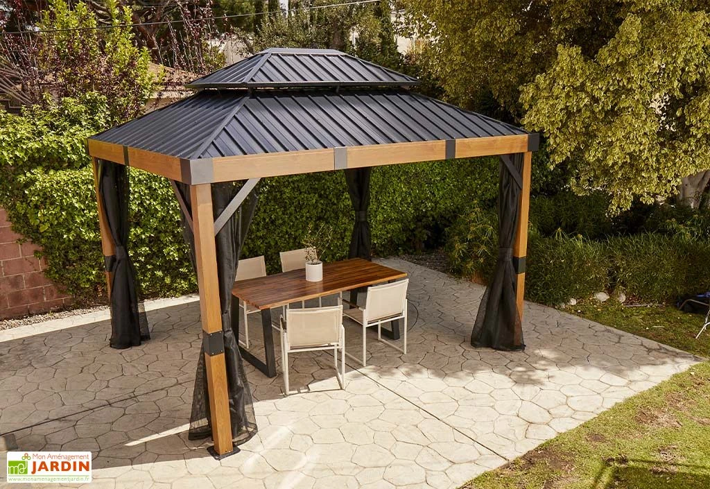 Pergola Autoportée En Aluminium Effet Bois 10 M² – Fontana 3 Pergola Autoportée En Aluminium Effet Bois 10 M² – Fontana – Image 3