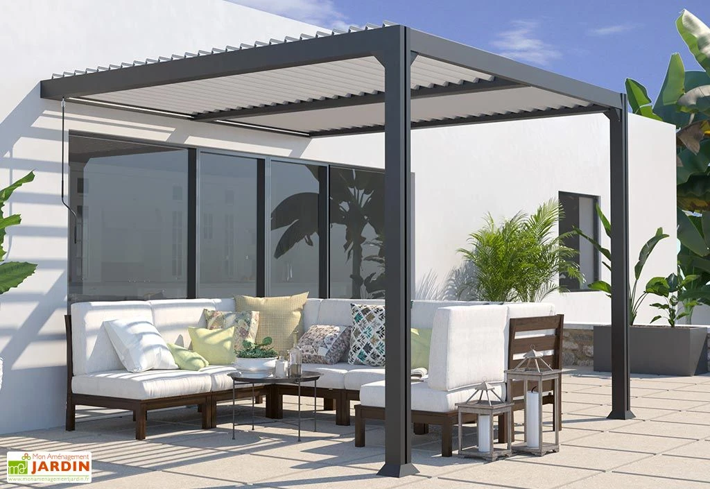 Pergola Bioclimatique Adossée En Aluminium 3 X 3 M – Miami 1 Pergola Bioclimatique Adossée En Aluminium 3 X 3 M – Miami