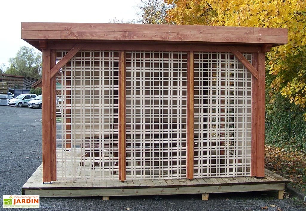 Tonnelle En Bois Avec Treillage Toit Plat Bac Acier – Ombra 4 X 4 M 1 Tonnelle En Bois Avec Treillage Toit Plat Bac Acier – Ombra 4 X 4 M