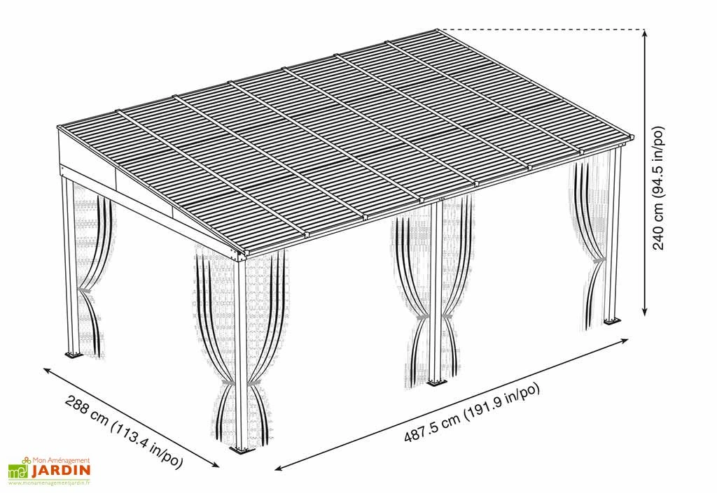 Tonnelle Adossée En Aluminium Et Acier Galvanisé Portland 14,43 M² 4 Tonnelle Adossée En Aluminium Et Acier Galvanisé Portland 14,43 M² – Image 4