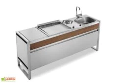Table De Cuisson En Inox Avec Plancha à Gaz + Feu à Gaz + évier + Mitigeur Oasi 205C