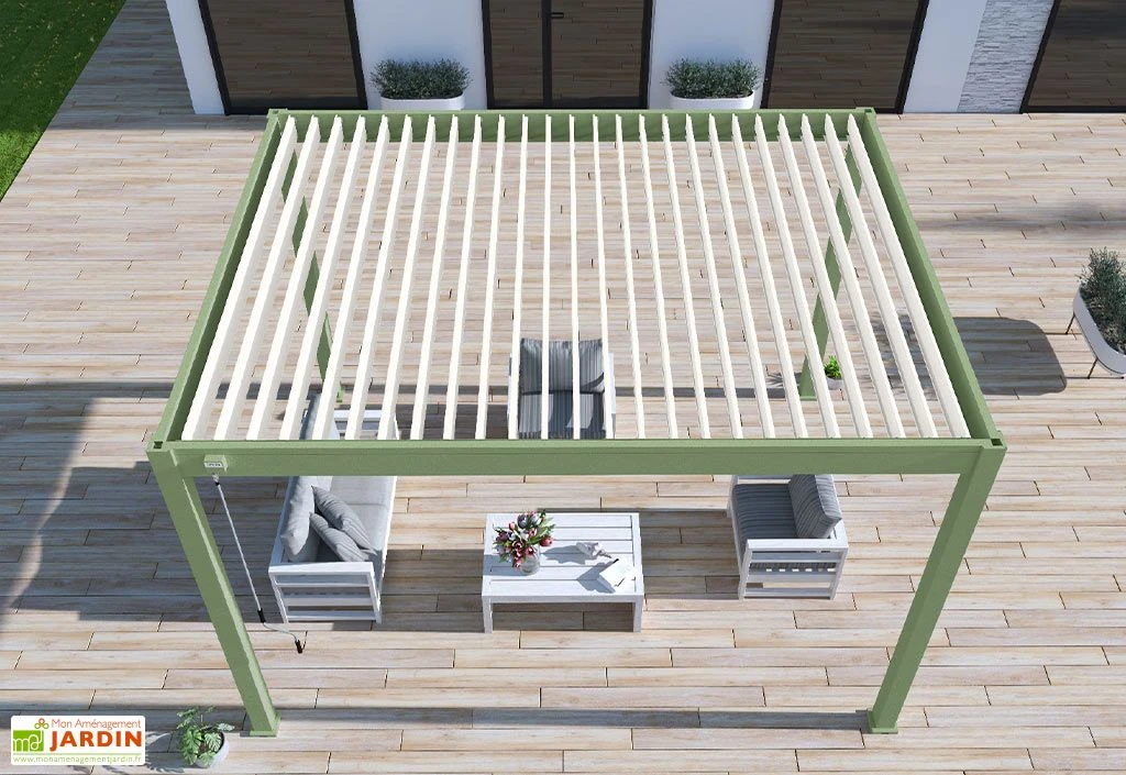 Pergola Bioclimatique Ombréa En Aluminium 3 X 4 M Autoportée - Vert Jade 4 Pergola Bioclimatique Ombréa En Aluminium 3 X 4 M Autoportée - Vert Jade – Image 4