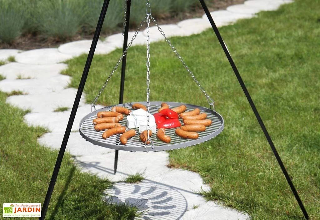 Trépied + Poulie Et Grille De Cuisson Ronde Acier Brut Pour Braséro 3 Trépied + Poulie Et Grille De Cuisson Ronde Acier Brut Pour Braséro – Image 3