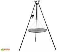 Trépied + Poulie Et Grille De Cuisson Ronde Acier Brut Pour Braséro