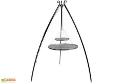 Trépied 200 Cm Et 2 Grilles De Cuisson Ronde Acier Brut Pour Braséro