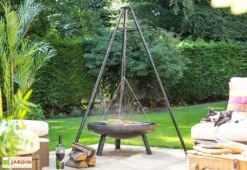 Trépied Pour Braséro Avec Grille De Cuisson Chromée : 65 X 172 Cm -Nesling Boutique trepied brasero grille cuisson 65cm chrome 172cm 2