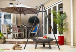 Trépied Pour Braséro Avec Grille De Cuisson Chromée : 65 X 172 Cm -Nesling Boutique trepied brasero grille cuisson 65cm chrome 172cm